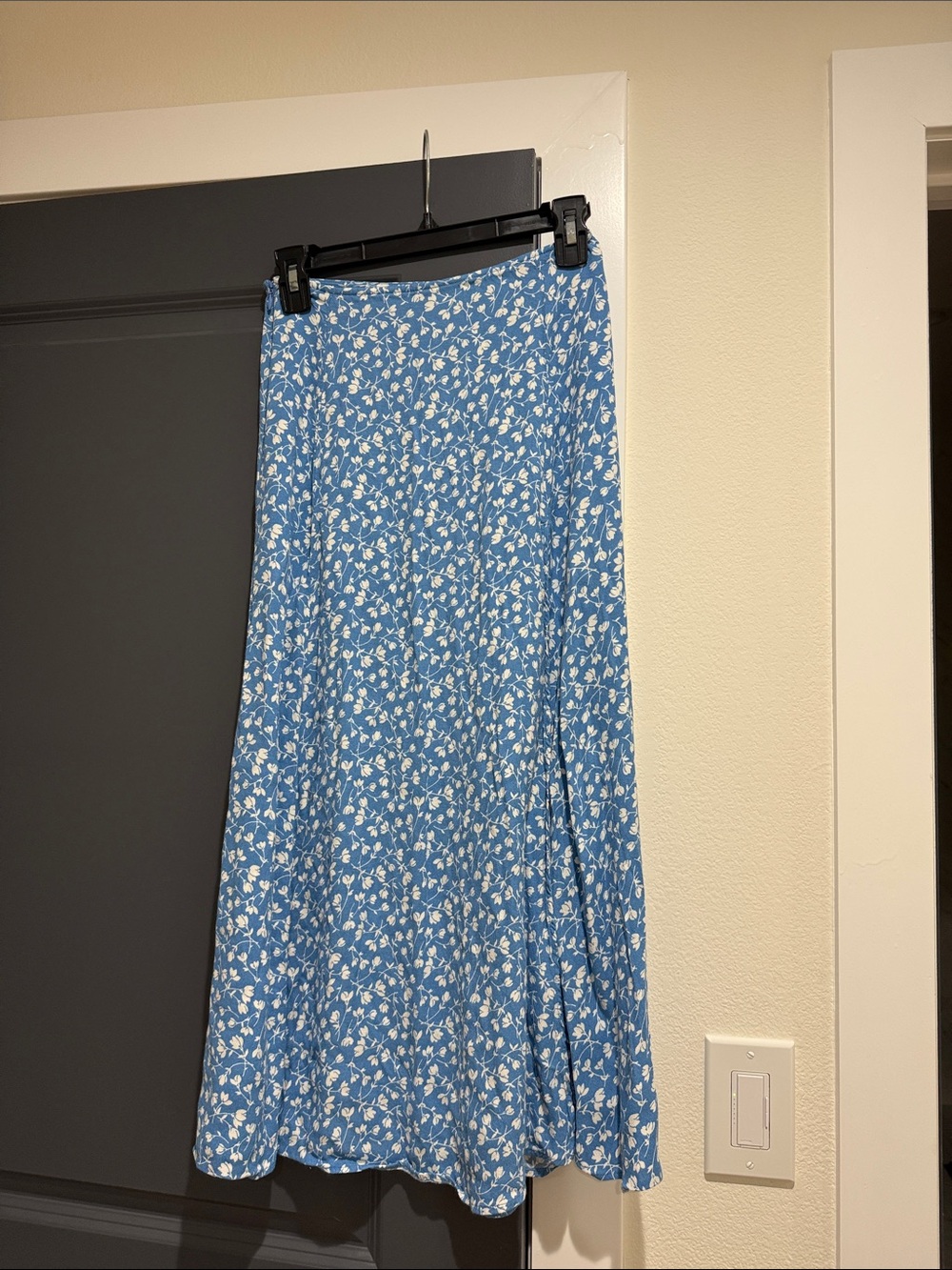 Reformation Blue Floral Midi Skirt with Slit